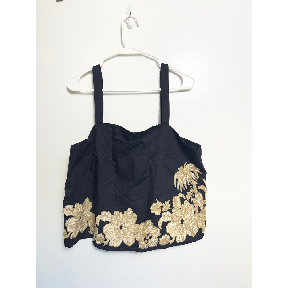 Banana Republic Womens Black Gold Floral Embroidered Cotton Tank Top Large NWT